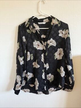 Zara Black Floral Button-Front Shirt